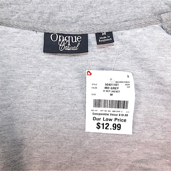 Onque Casual Quilted Zip-Up Jacket Light Gray Size M NWT - Picture 3 of 7